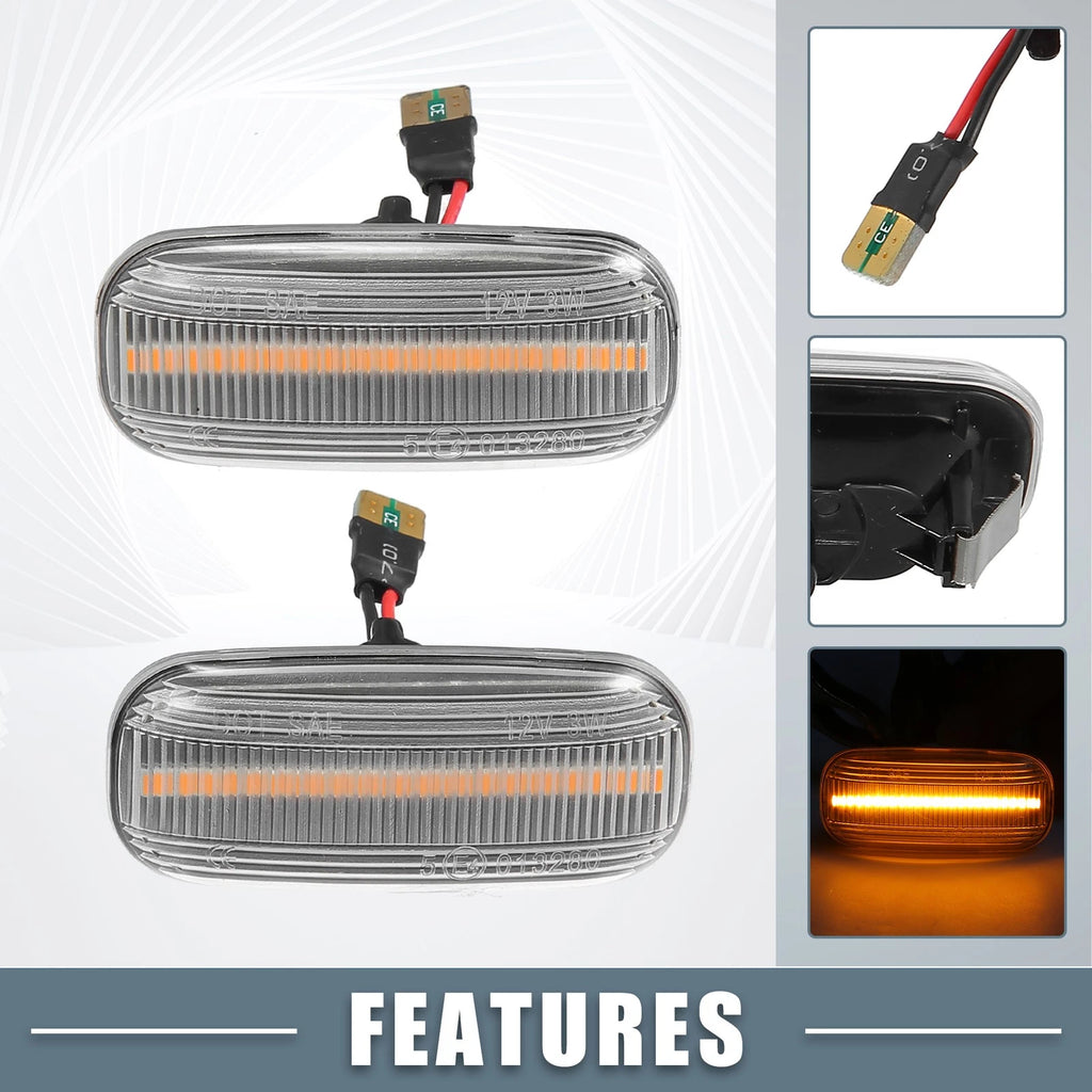 2PCS Clear Lens LED Side Marker Lights Amber Front for Audi A4 (2002–2009)