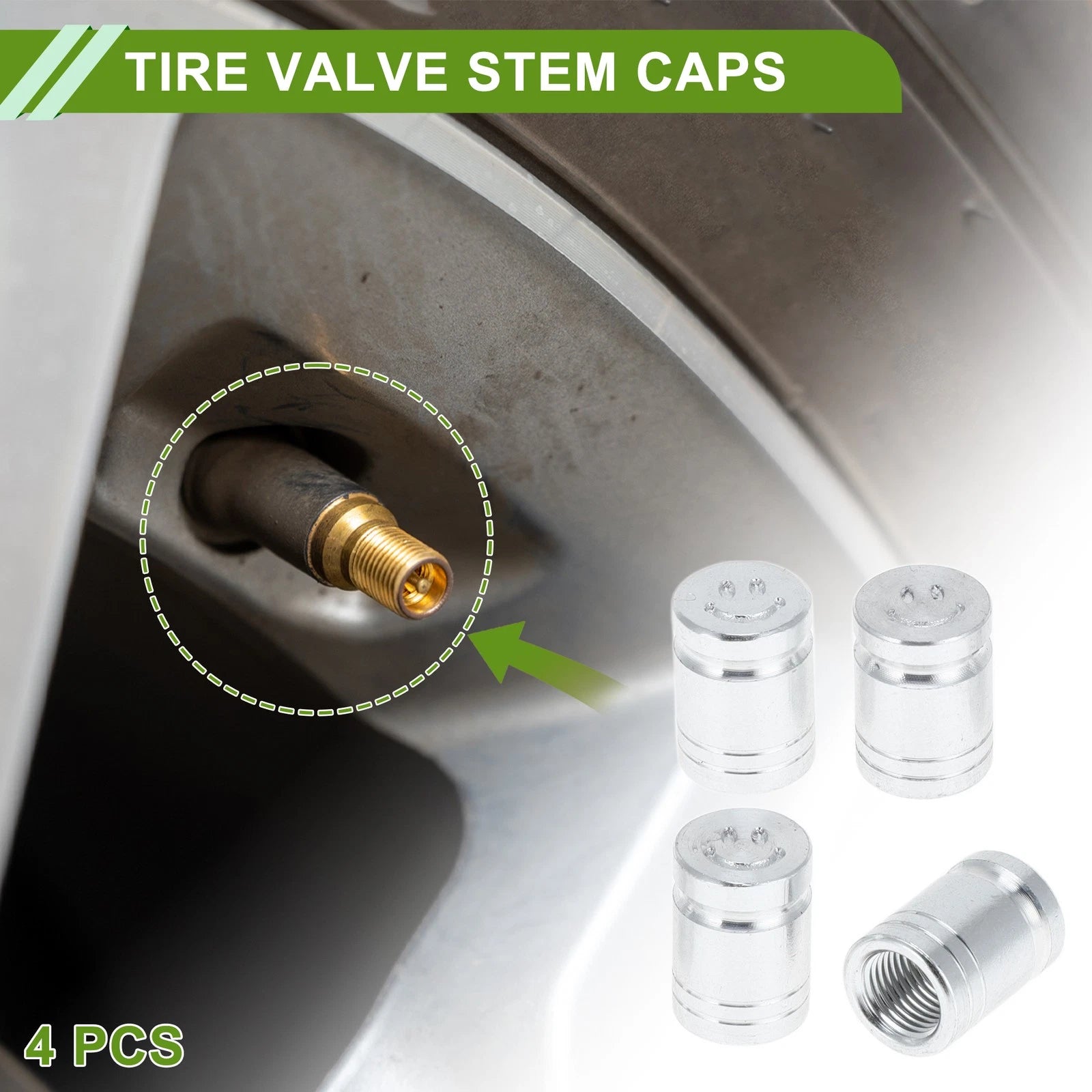 Tire Valve Stem Caps Replacement for Bicycle Tyre Dust Covers (4 Pack)