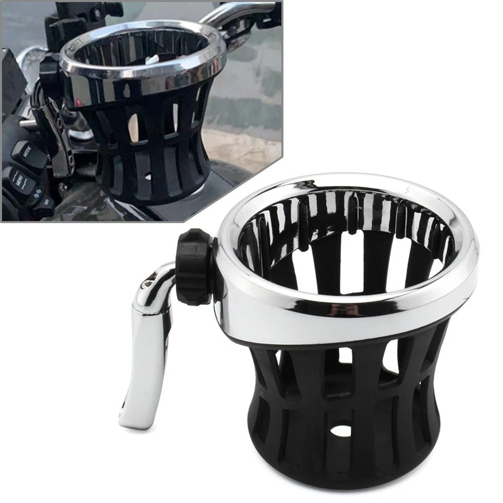 Universal Chrome Motorcycle Handlebar Cup Holder with Mesh Basket