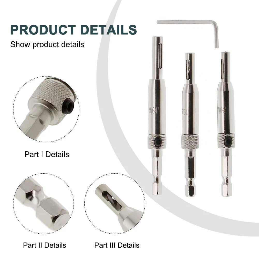 Holes Hinge Drill Bit Set (5/64", 7/64", 9/64") - High-speed Steel