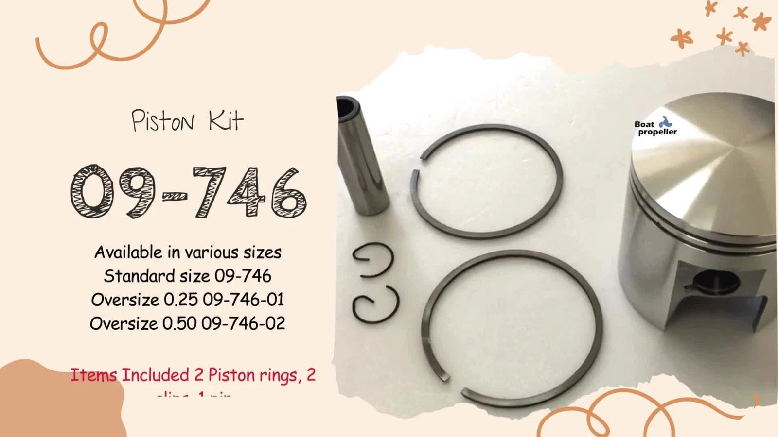 Piston Kit for Ski Doo Olympic 335 (09-746, 420-9850-55 STD)