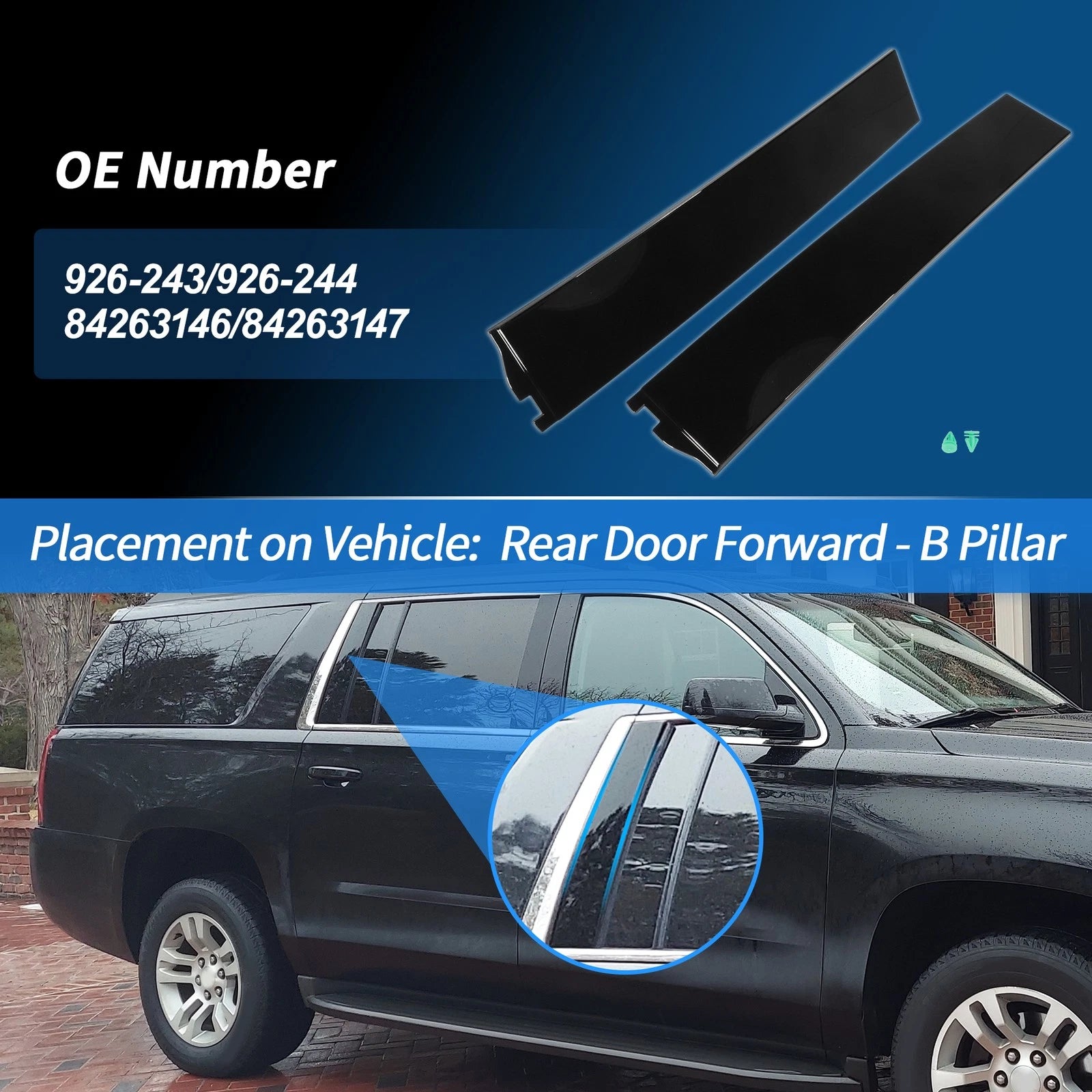 Rear Door Forward B Pillar Trim Mould Panel Pair for Chevrolet Suburban (2015–2018)