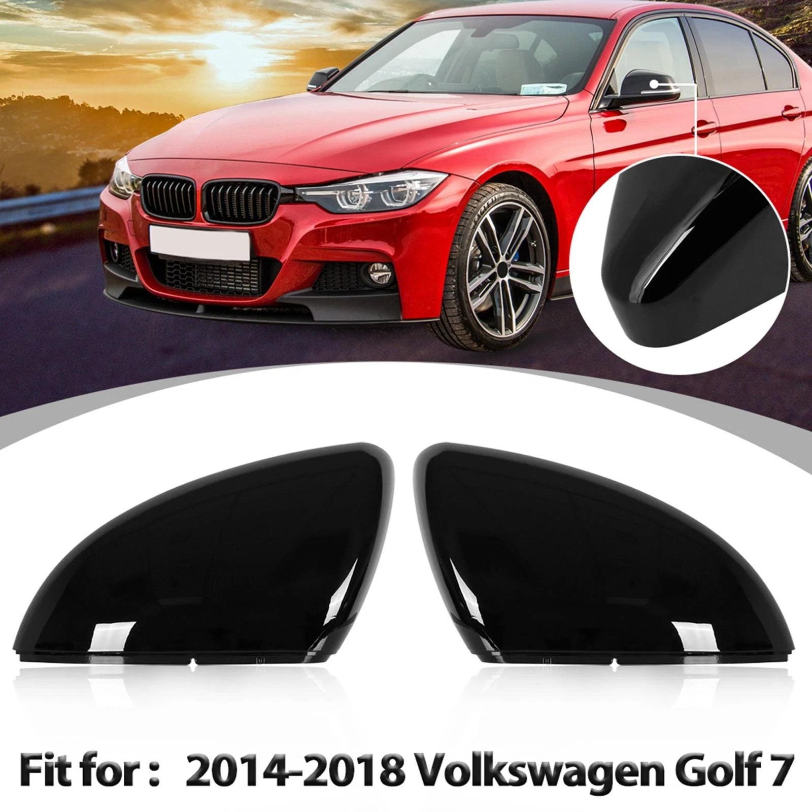 Rear View Mirror Cover Cap Glossy Black Replacement for Volkswagen Golf 7 (2015–2021)