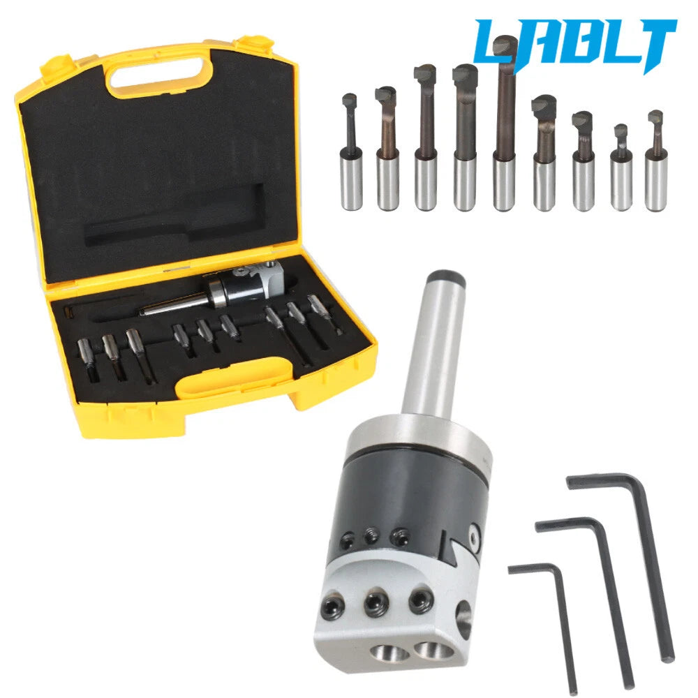 2" Boring Head with MT2 Shank & 9 Pcs 1/2" Shank Boring Bar Set