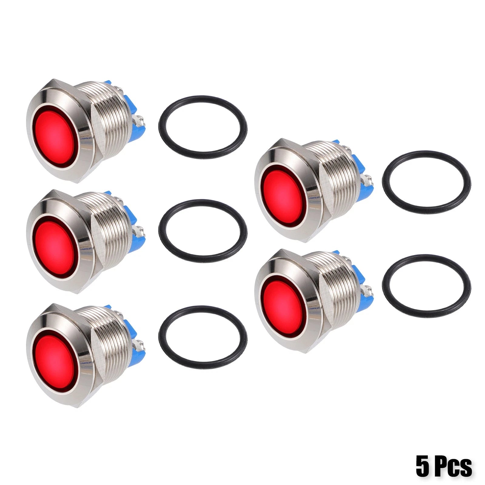 5Pc 19mm 12V LED Waterproof Pilot Indicator Light for Universal