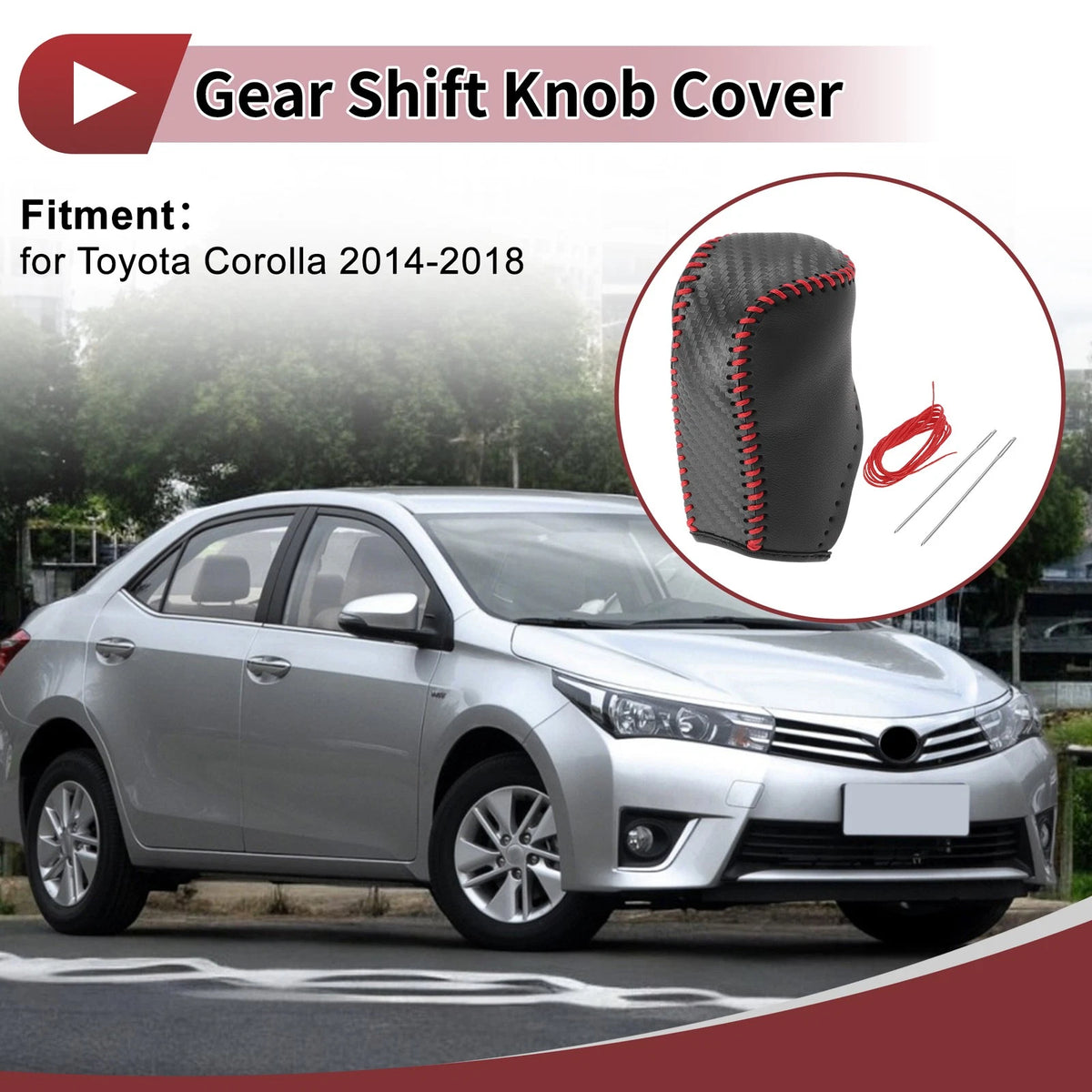 1 Pc Gear Shift Knob Cover for Toyota Corolla (2014–2018) Red Faux Leather