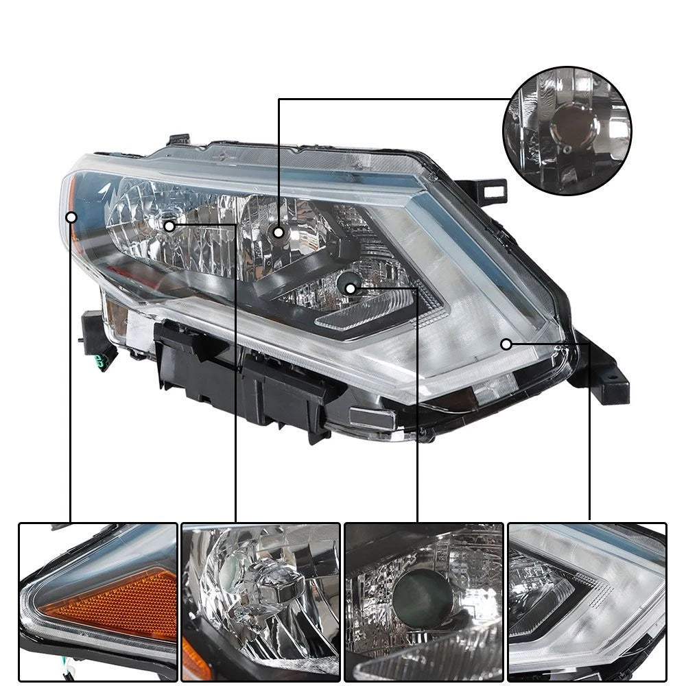 Projector Halogen Headlights for Nissan Rogue (2017–2019) RH & LH Chrome