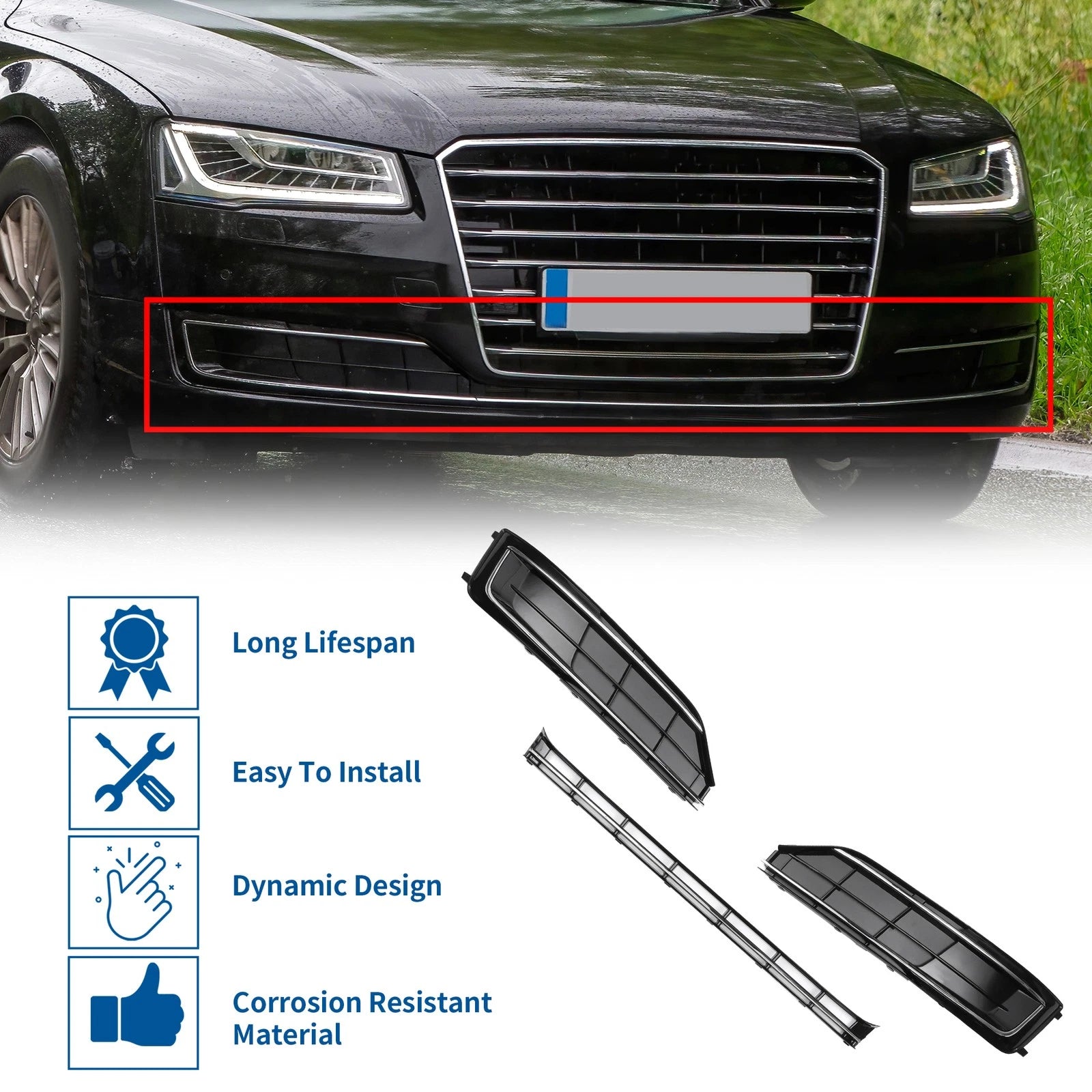 Front Hood Bumper Grille Grill Replacement for Audi A8 (2015–2018)