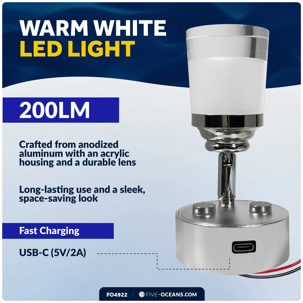 RV LED Reading Light for RVs (200LM, Touch-Sensitive, USB-C, 10-28V)