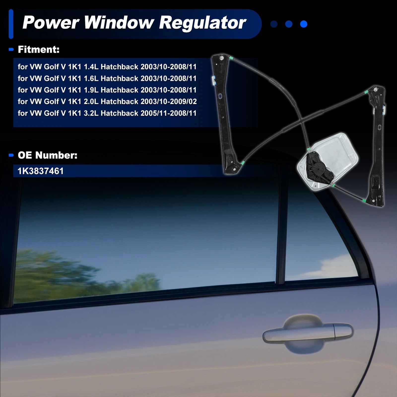 Front Left Power Window Regulator for VW Golf V (2003–2009) 1K3837461