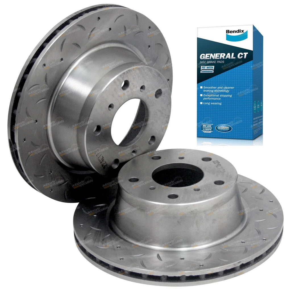 2 Front Drilled Slotted Disc Rotors + Bendix Brake Pads for Commodore VR VS (1993–1997)