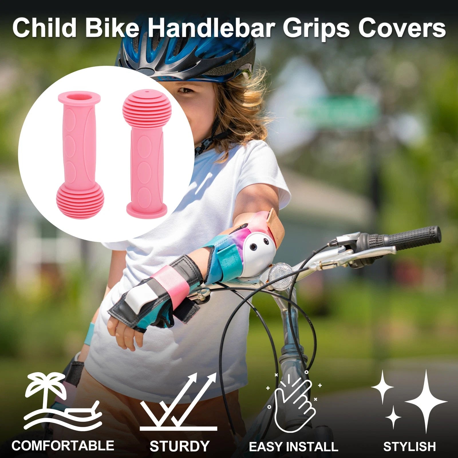 Handlebar Grip Cover 110mm Soft Boy MTB End Protector Pink Pair for Bike (1Set)