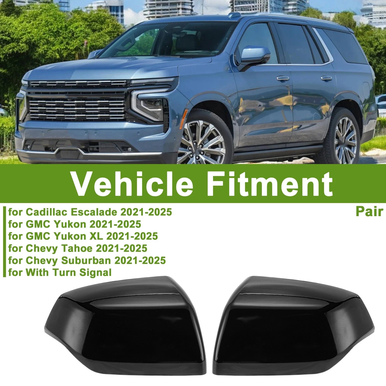 Mirror Cover Cap Replacement Gloss Black Pair for Cadillac Escalade (2021–2025)