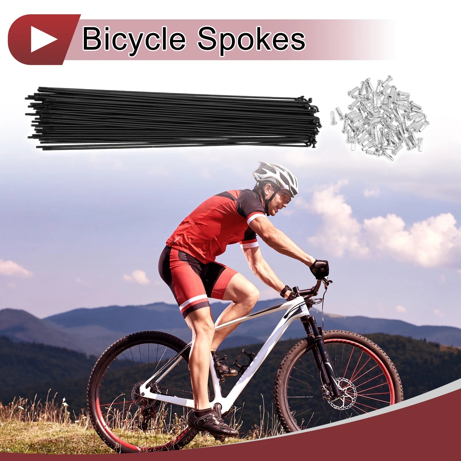 Bicycle Spokes Set Carbon Steel Black 264mm for 14G Wheel (72 Pack)