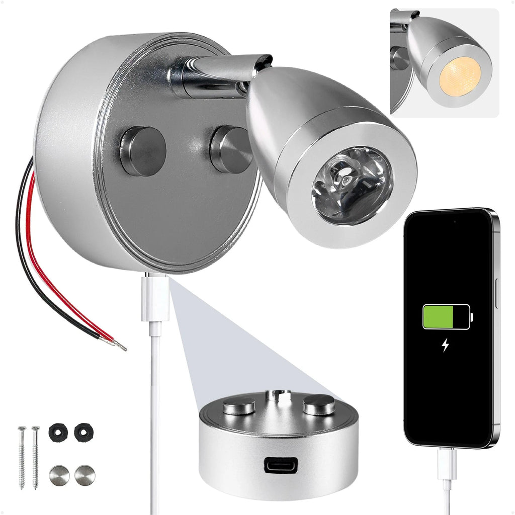 RV LED Reading Light with Touch Dimmer, USB-C, Warm White, 12V