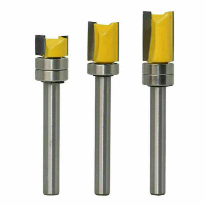3PCS Flush Milling Cutter Set with Ball Bearing, 6mm Shank