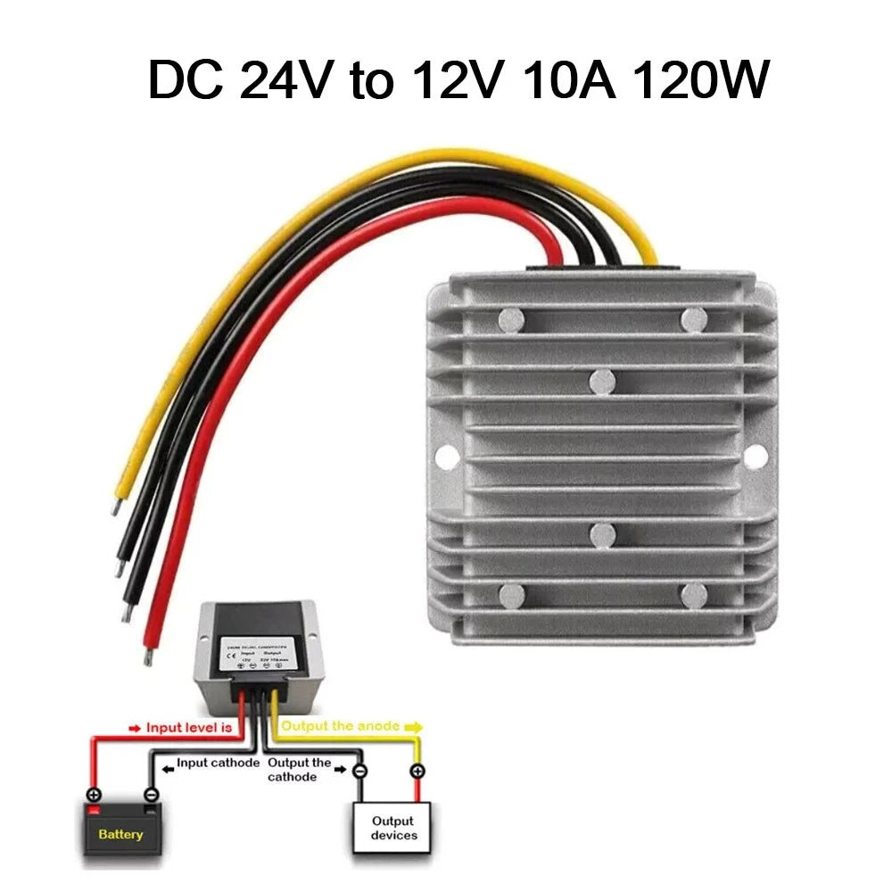 24V to 12V DC/DC Converter Regulator 10A 120W for Car Bus Truck Boat