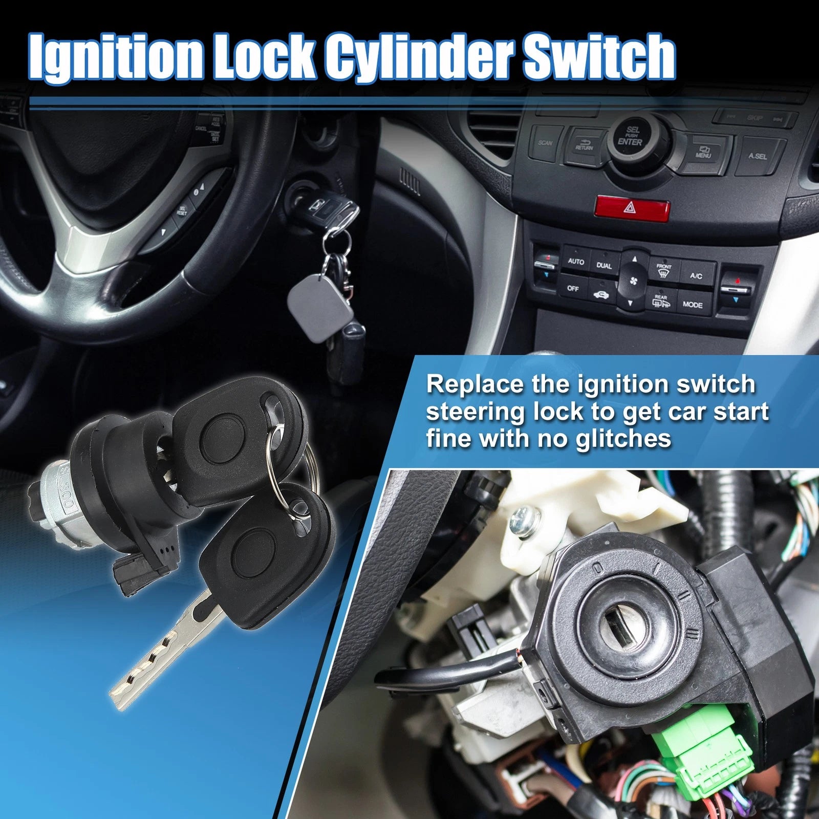 Ignition Switch Steering Lock Cylinder with Key for Volkswagen Audi (2003–2016)