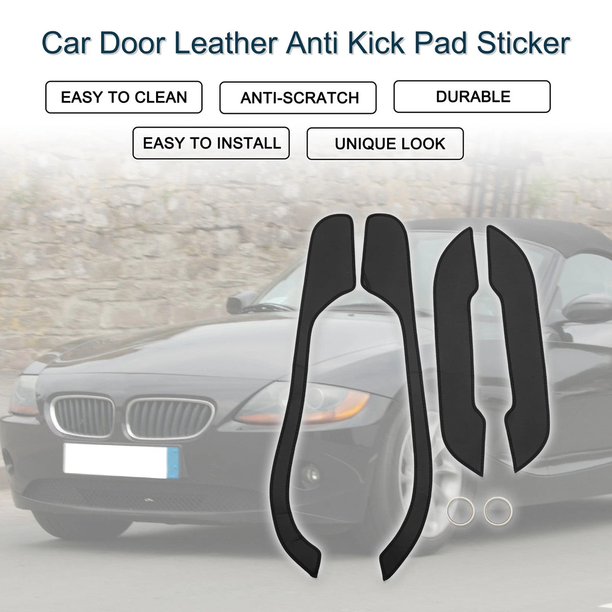 Car Door Anti Kick Pad Leather Set for BMW Z4 (2017–2024) Black 1 Set