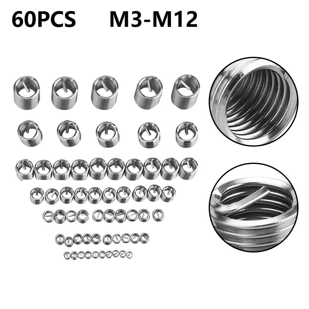 60pcs Thread Repair Insert Accessories M3-M12 for Automotive Applications