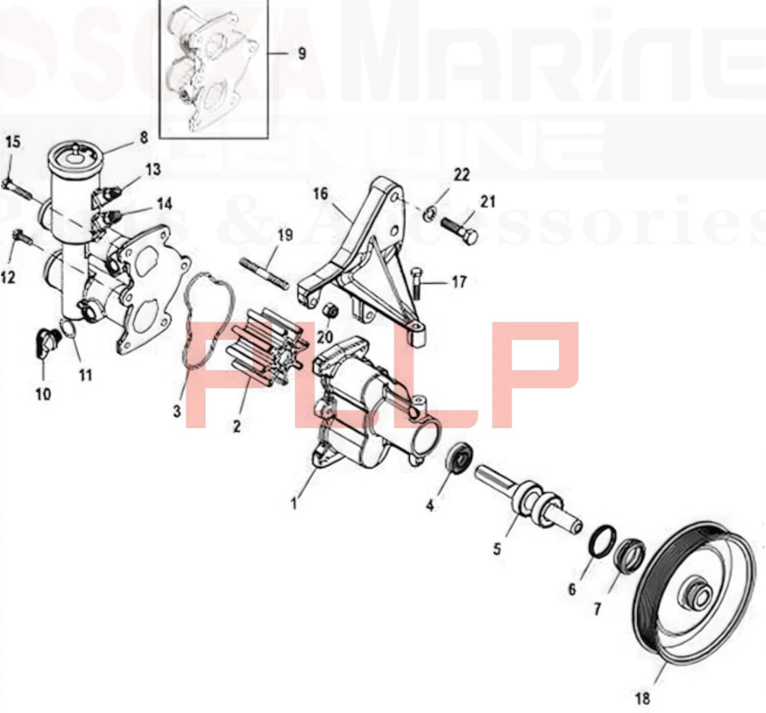 Raw Water Pump Pulley 862351T for Mercruiser V6 V8 4.3L 5.0L 5.7L (1990–2023)