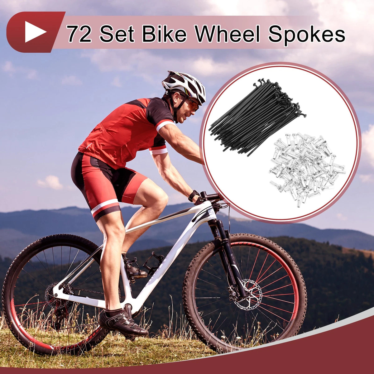 Bike Wheel Spokes Set 73mm Carbon Steel Black for 14G Bicycle (—)