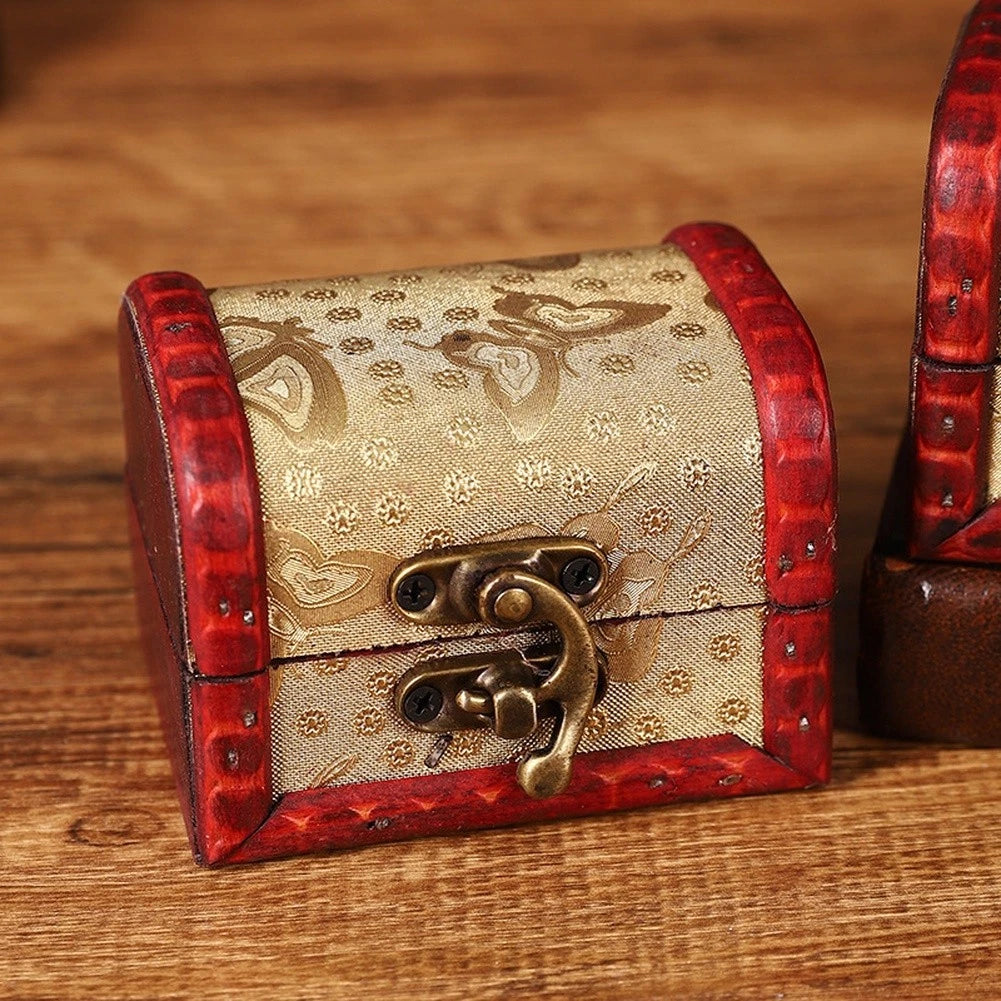 Compact Vintage Wooden Jewelry Box Pinewood Storage Case