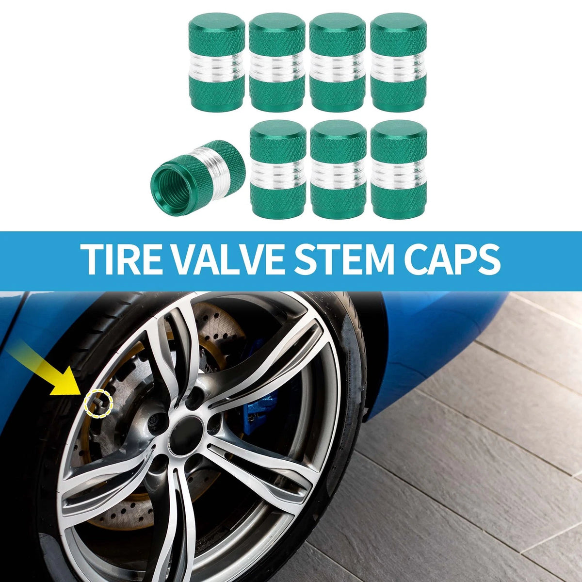 Tire Valve Stem Caps Replacement Green 10x16mm for Car SUV RV Bike (8pcs)