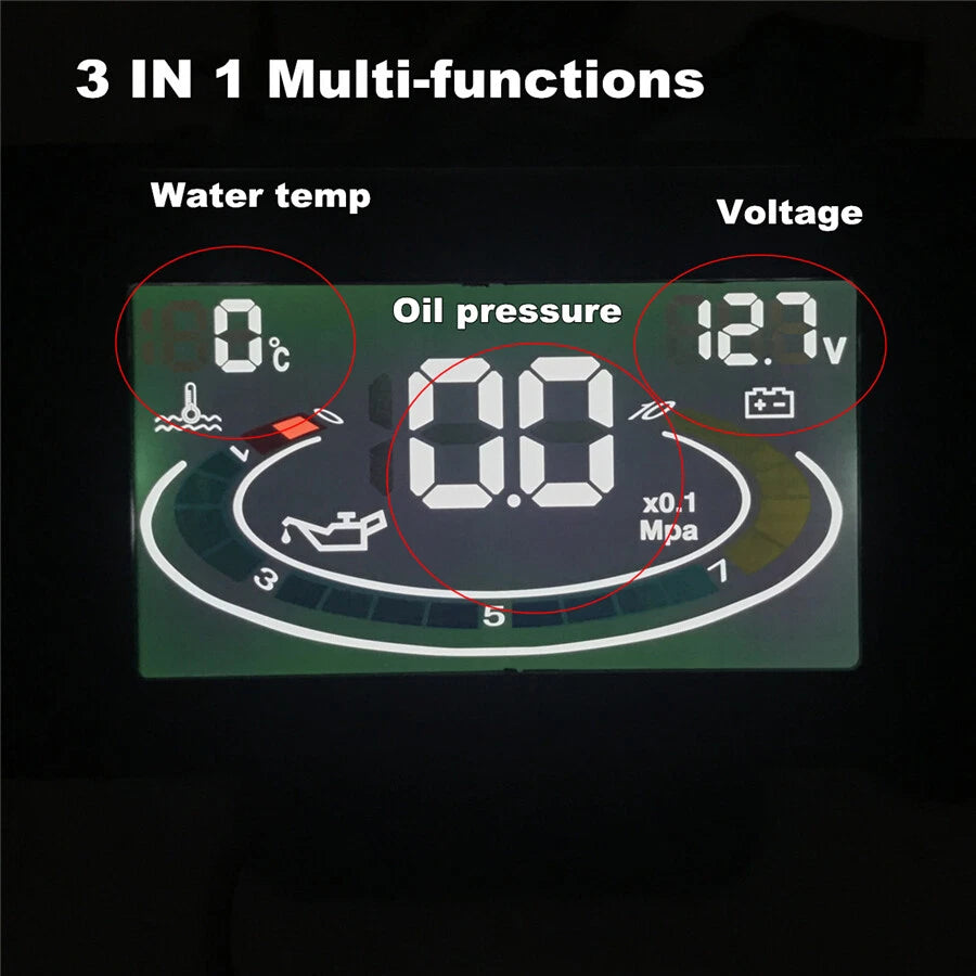 3 in 1 Car Digital Gauge Voltmeter Oil Pressure Water Temp Voltage Meter 1/8 NPT