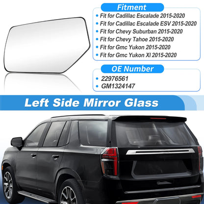 Left Side Heated Mirror Glass Replacement for Chevy Suburban Tahoe (2015-2020)
