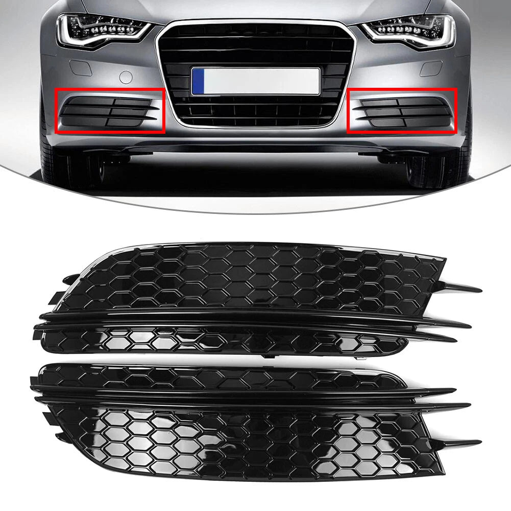 Pair Honeycomb Front Bumper Fog Light Grille for Audi A6 C7 (2012–2015)
