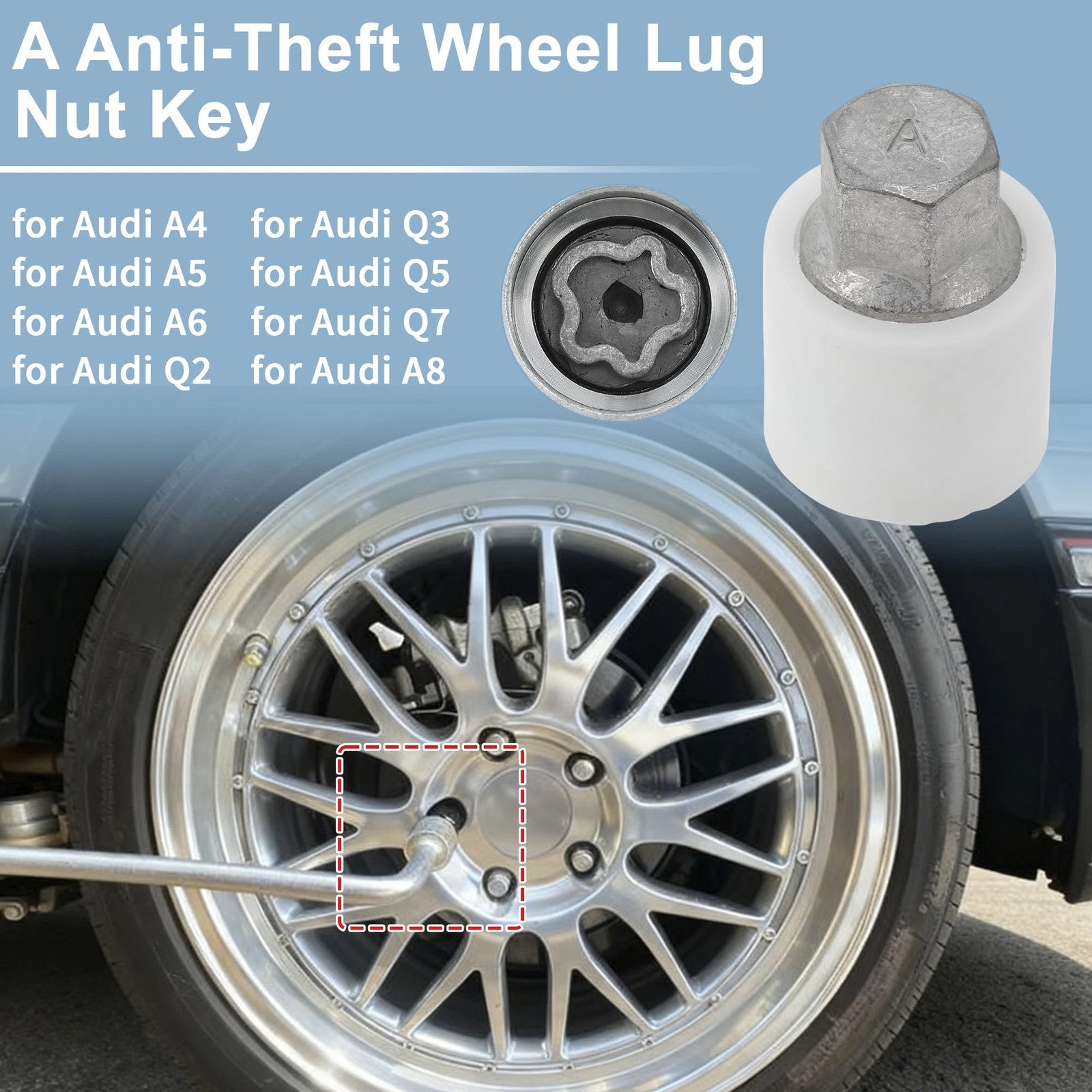 Wheel Lock Lug Nut Key Socket Removal Tool for Audi A4 (2005–2016)