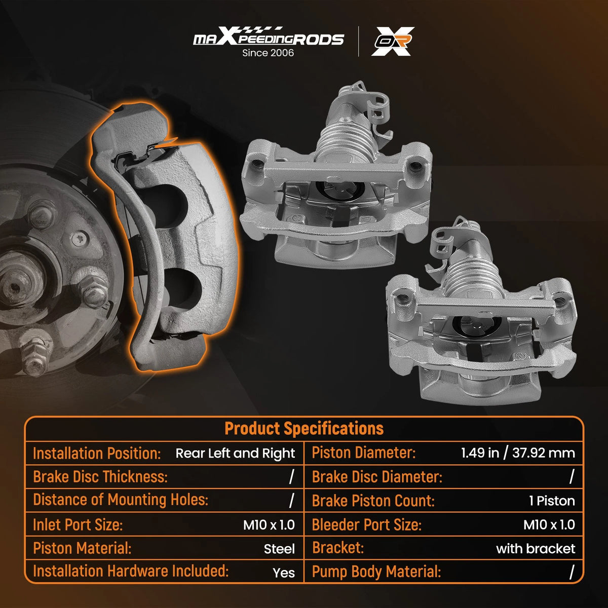 Rear Brake Caliper Set w/Bracket for Chevrolet Impala (2011–2013) 18B5010 18B5011