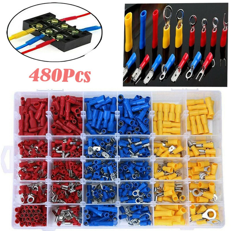 480PCS Insulated Electrical Wire Terminals Crimp Connectors Assortment Kit