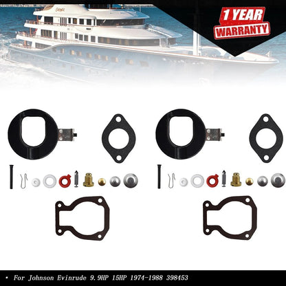 2X Carburetor Carb Kit with Float for Johnson Evinrude 9.9HP 15HP (1974–1988) 398453