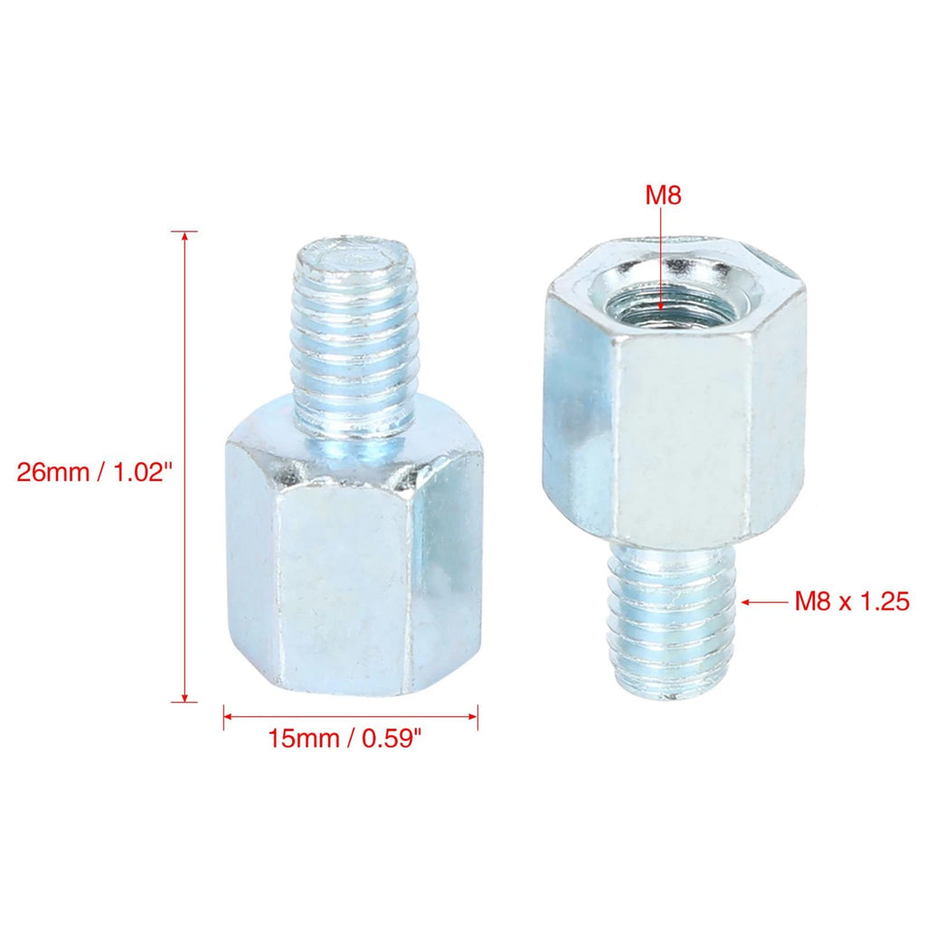 2Pcs 8mm RH Rearview Mirror Adapter for Motorcycle Bike (Silver Tone)
