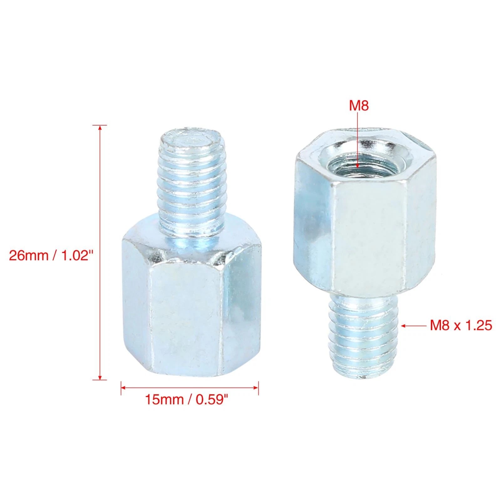 2Pcs 8mm RH Rearview Mirror Adapter for Motorcycle Bike (Silver Tone)