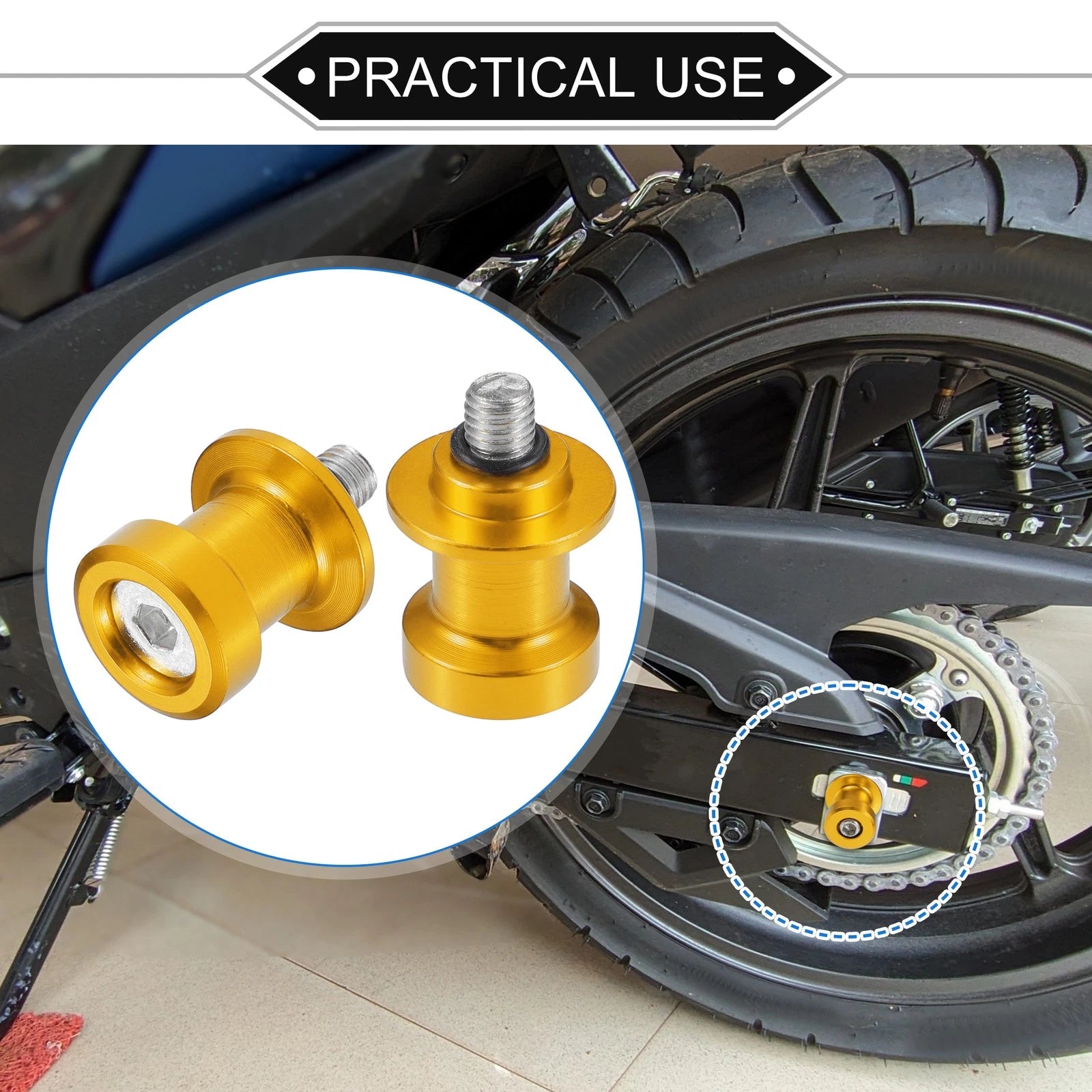 CNC Swingarm Spool 8mm for Motorcycle Pair Gold Tone for Yamaha (2000–2021)