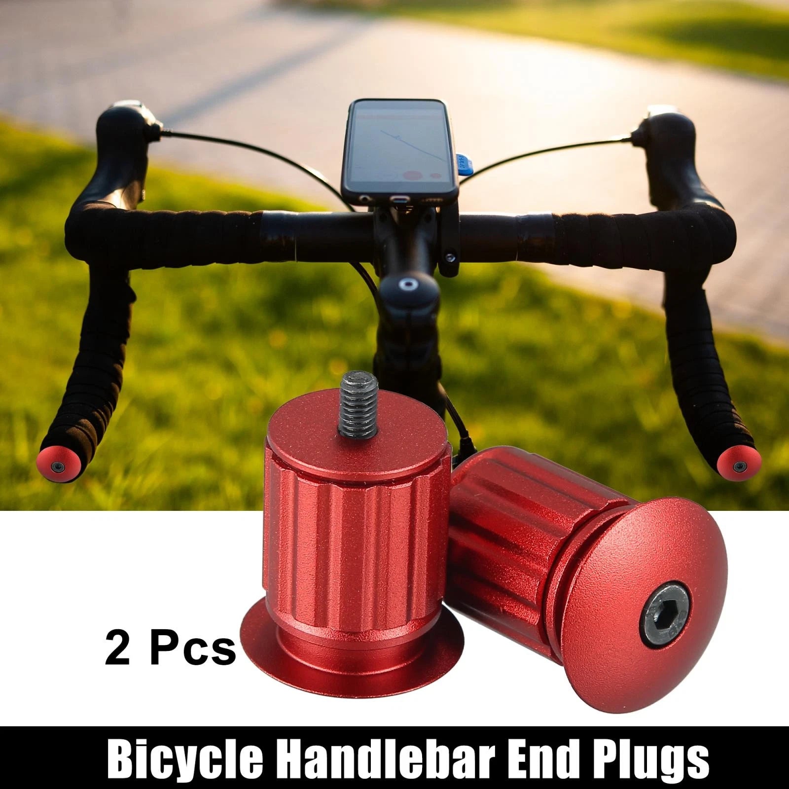 Handlebar End Plugs Pair Aluminum Alloy 17.5-22mm for Bicycle (Red)