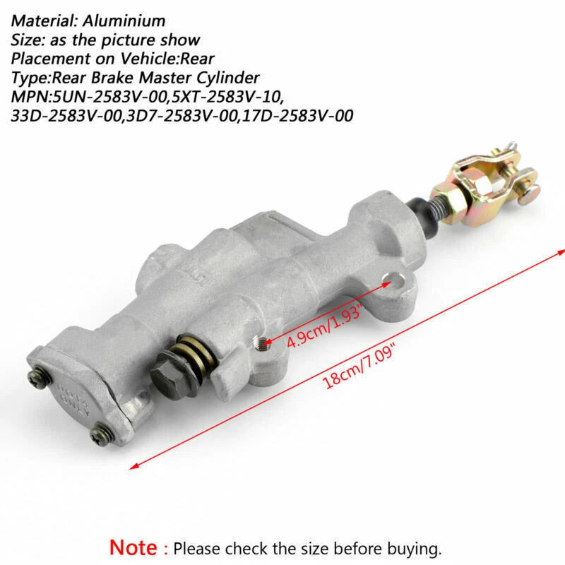 Rear Brake Master Cylinder 5UN-2583V-00 for Yamaha XT250 YZ125 YZ250 YZ450F (2000–2023)