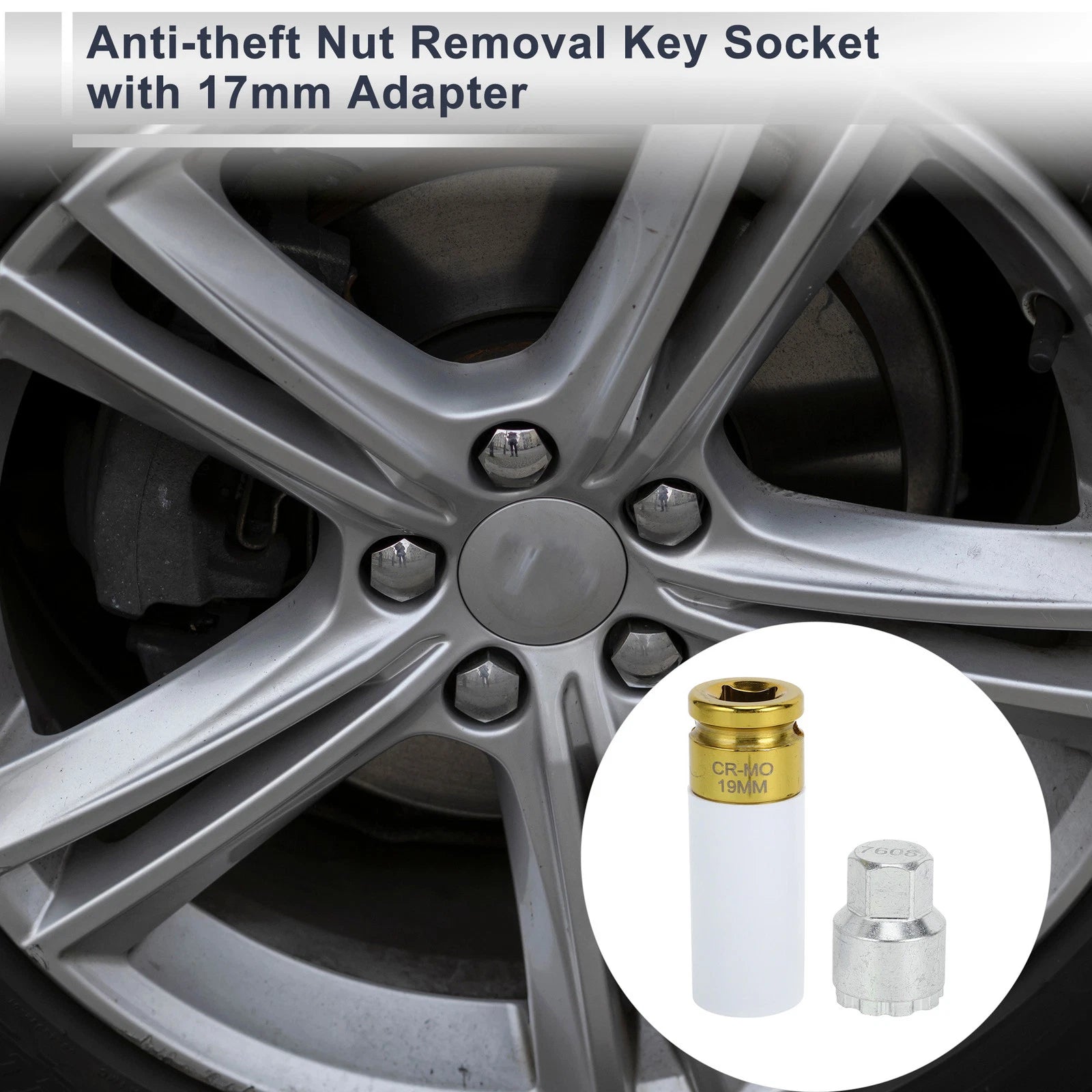 Wheel Lock Lugnut with 19mm Adapter Key for Volvo (2000–2023)