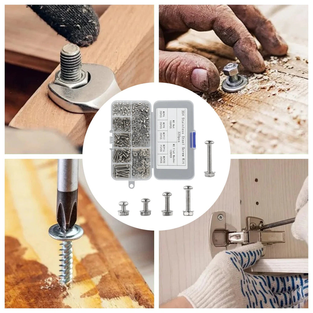 320 pcs Stainless Steel Screw Bolt Nut Set for Assorted Applications
