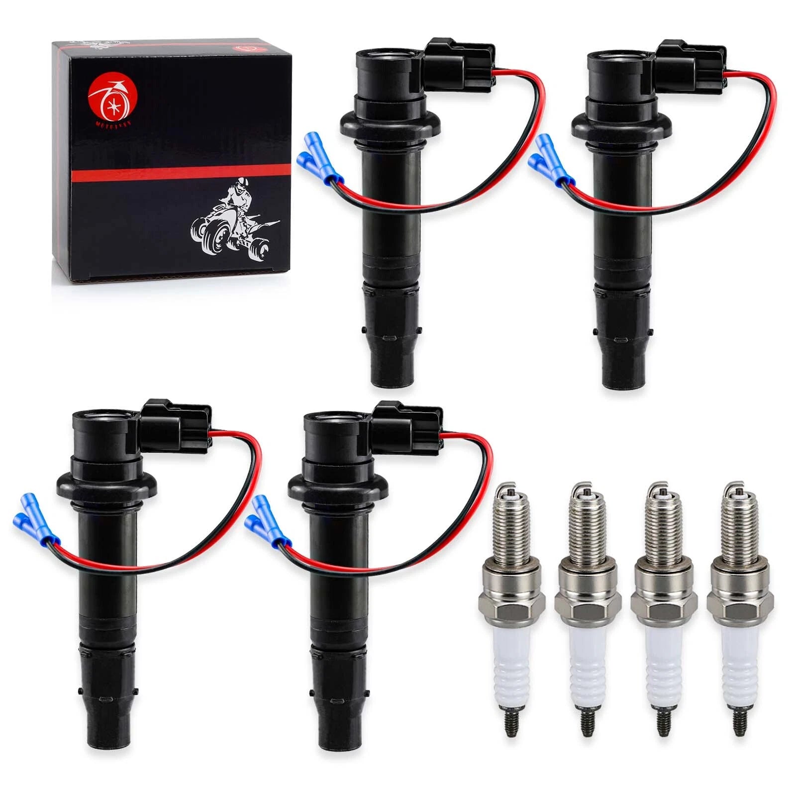4X Ignition Coil & Spark Plug for Yamaha YZF-R1 YZF-R6 FZ1 FZS1 Vmax 1700