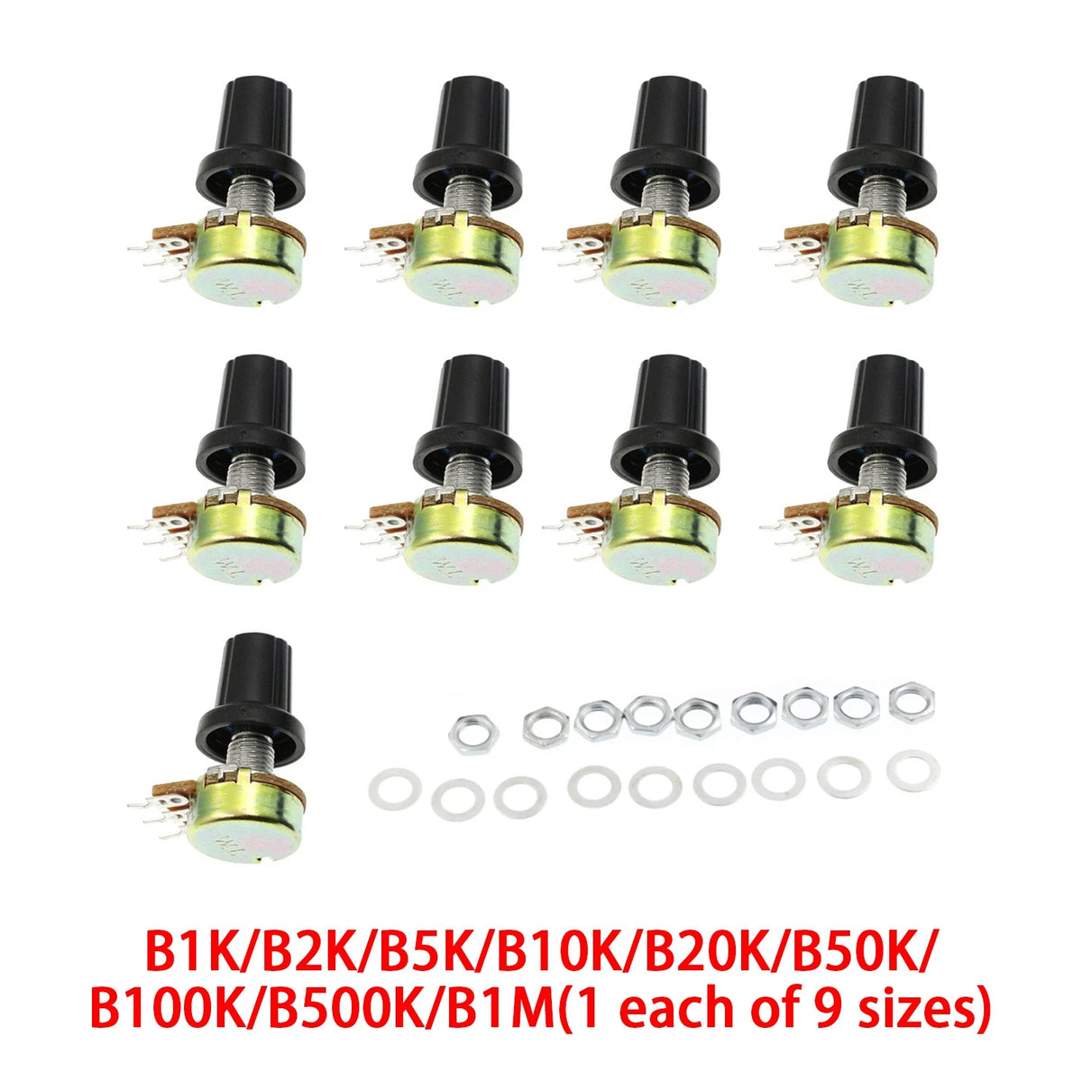 9X Adjustable Potentiometer Knob WH148 B1K-B1M for