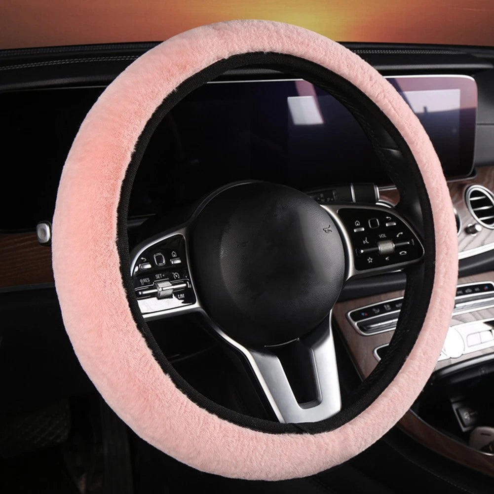 Medium Size Pink Steering Wheel Cover for Universal Fit (Non Slip, Plush)