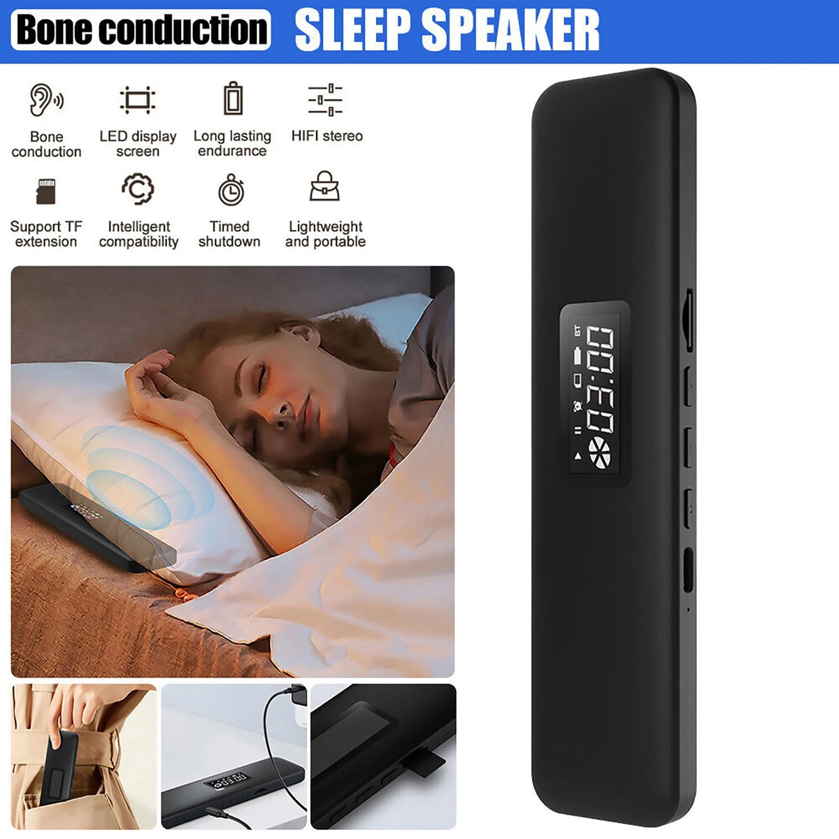Bluetooth 5.3 Wireless Rechargeable Bone Conduction Speaker