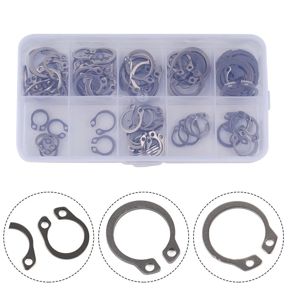 100pcs External Retaining Ring Assortment 8-18mm Snap Circlip Storage