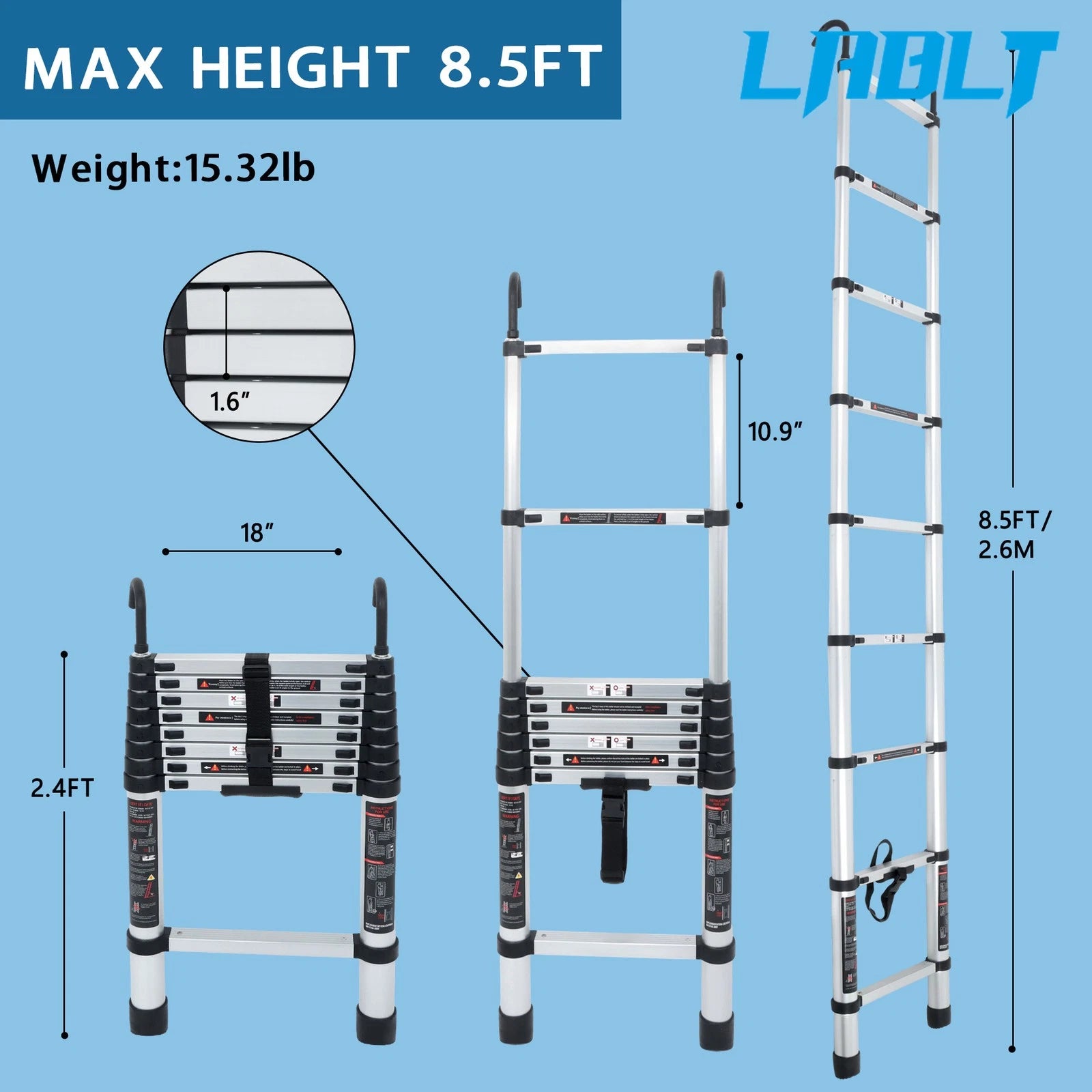 Telescoping Ladder 8.5 FT with Hooks for Various Uses