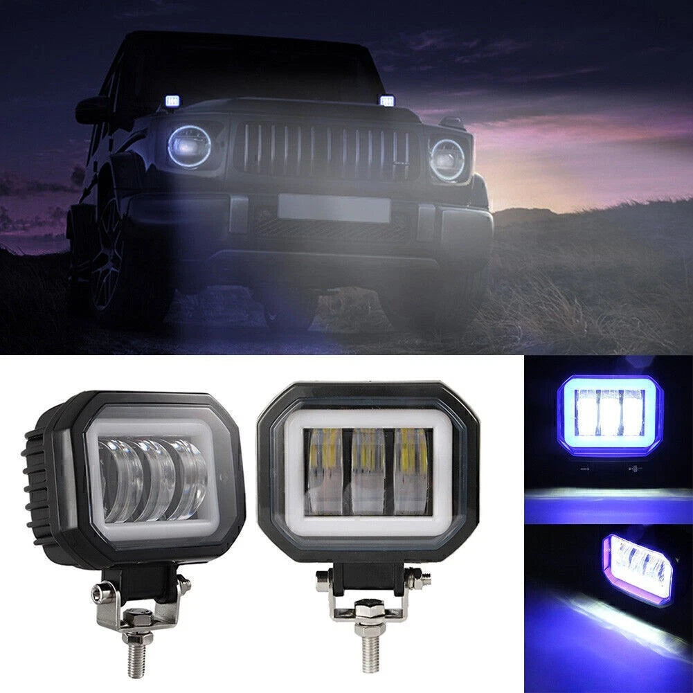 2X 4-Inch Square LED Work Light Bar for Motorcycle (12V–24V)