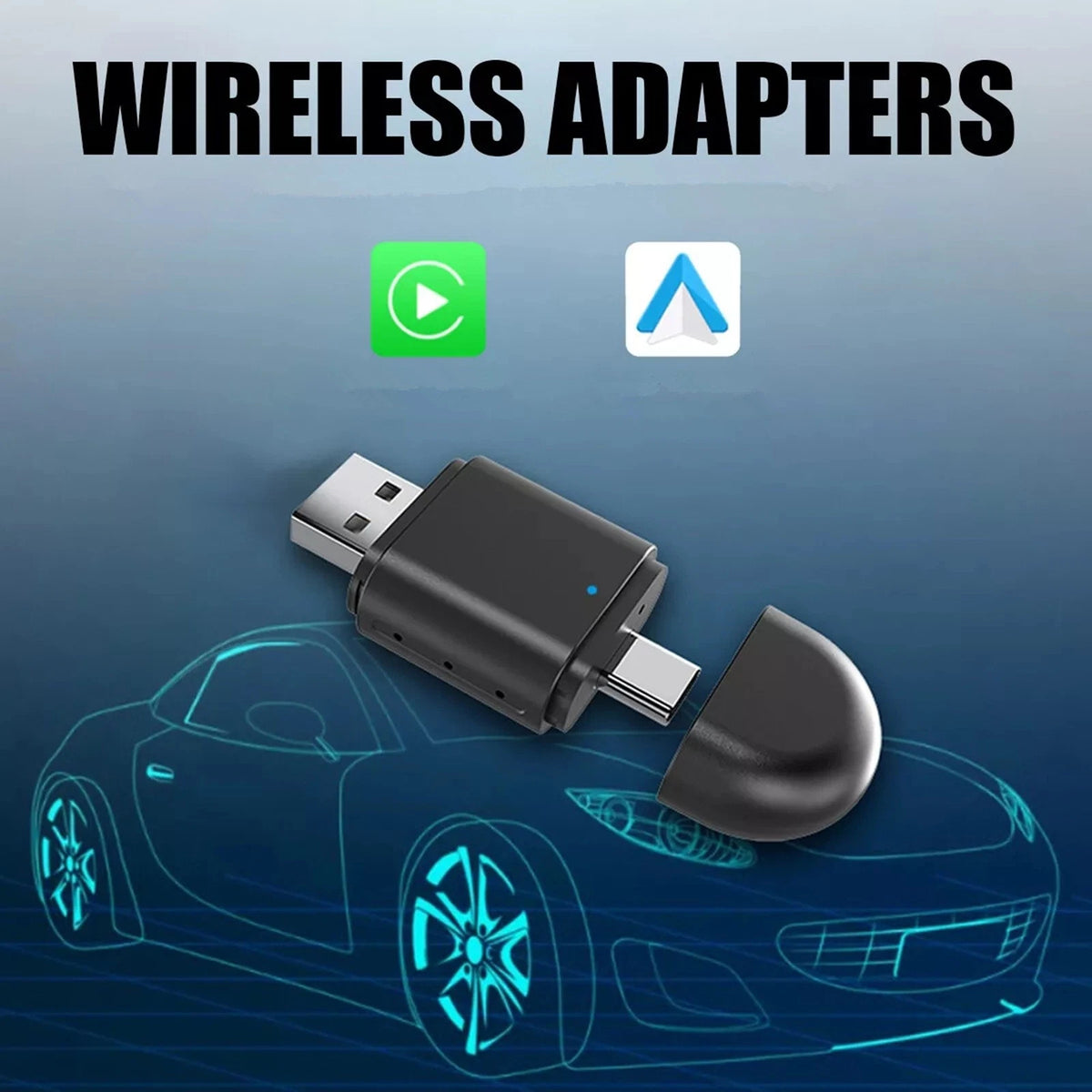 2 in 1 Mini Wireless Adapter for Carplay & Android Auto USB-A/Type-C